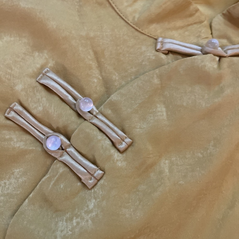 Rui Xin Bei Er‎ Satin Hanfu Cheongsam Pearl Buttons Blouse Yellow Embroidered - Picture 4 of 7